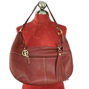 Giani Bernini red leather shoulderbag purse Hobo bag charm tassel zipper pull